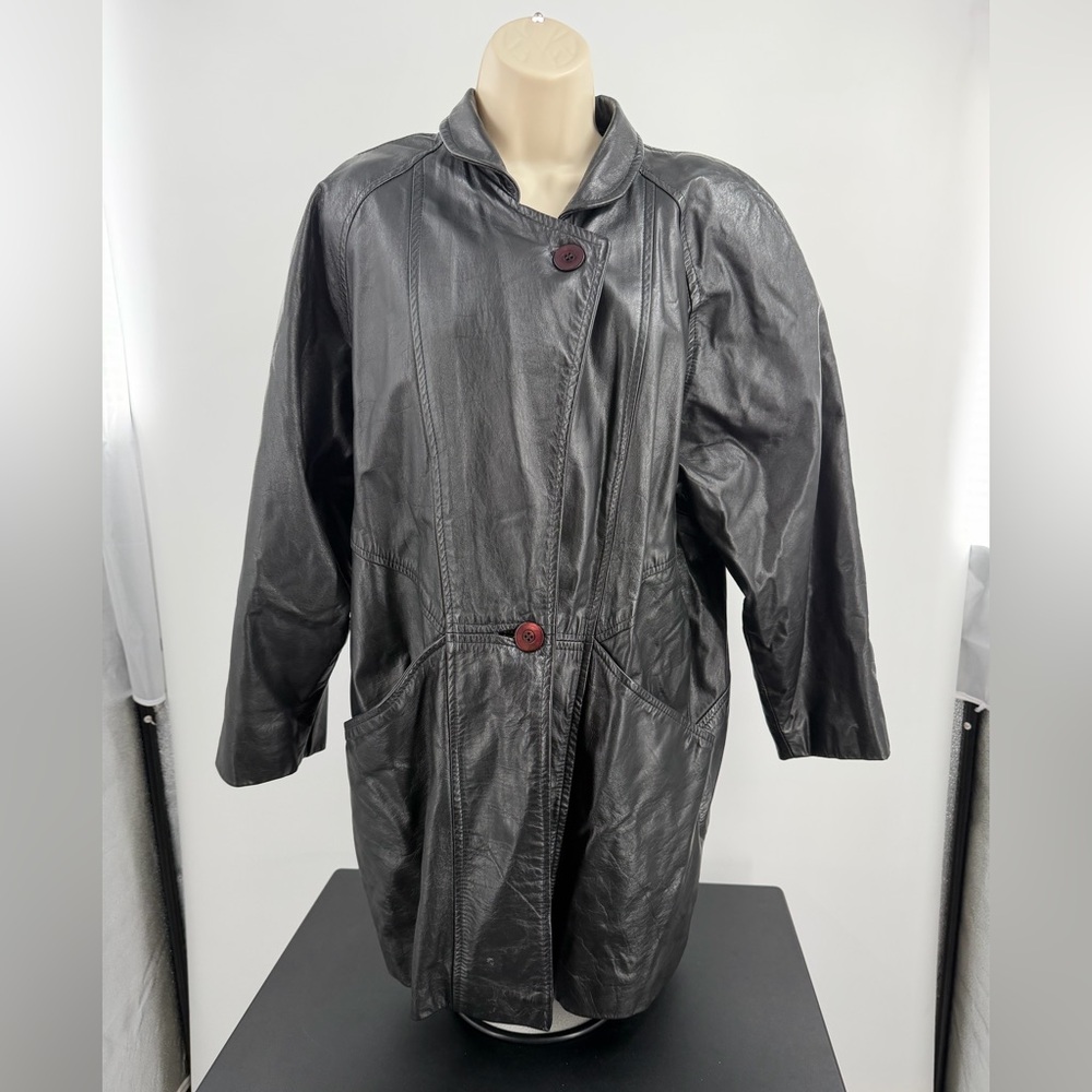 Vintage J. Percy for Marvin Richards Black Leather Trench Coat 90s Made in USA S